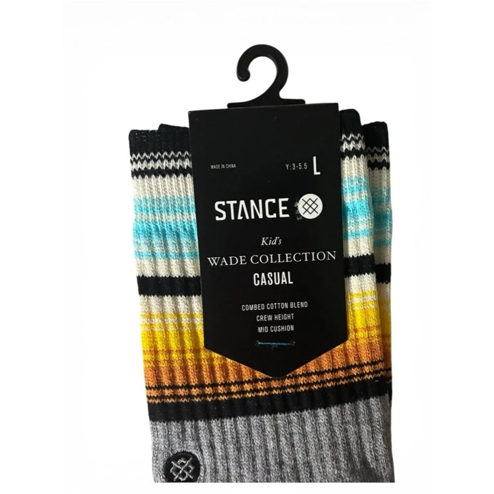 Stance wade collection kids Striped Crew Socks in Yellow, Gray & Blue kids Large